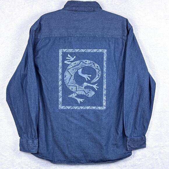 VTG IAM Union Grand Canyon Denim Shirt Mens XL Gecko Southwest Workwear USA - Picture 1 of 9